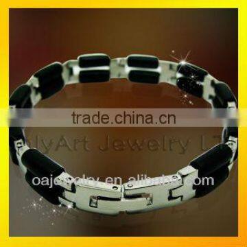 black leather set fashion steel bracelet for men