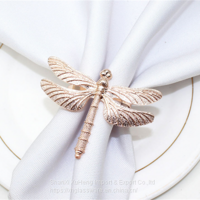 Newest Metal Alloy Dragonfly Napkin Rings Gold and Silver Color for Table Decoration Table Buckle photo-2