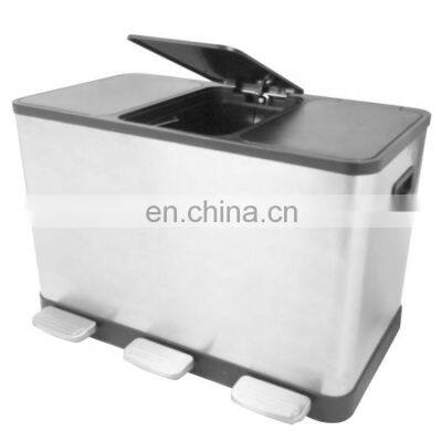 Stainless Steel Foot Pedal Dustbin Bin Metal Rectangular Iron 3 Compartment Waste Sorting Trash Can