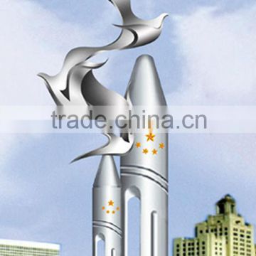 Art abstract rocket and bird metal sculpture from small to big