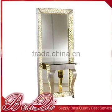 Golden color high European style salon mirror hair salon mirror station makeup & hair cutting salon mirror table