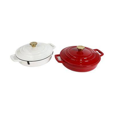 Cast Iron Enamel Casserole Cookware Soup and Stock Shallow Seafood Cooking Pot photo-4