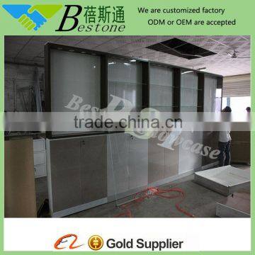 Custom made floor standing wall display cabinet for cosmetic shop furniture