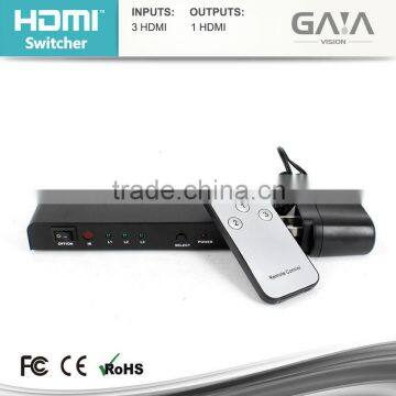 HDMI switch 3x1 Full HD 1080P 3D 3 in 1 out HDMI switcher with IR, Remote Control