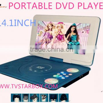 hot selling colourful 13.9inch evd dvd player with 3d mpeg5 portable evd dvd player