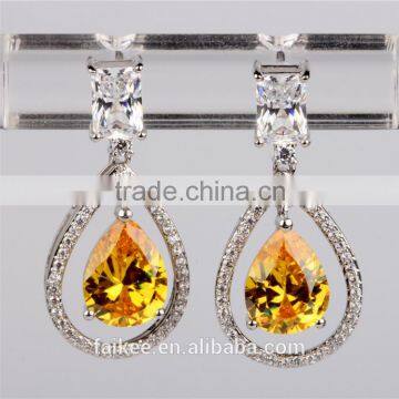 2015 Fashion Jewelry Gold Plated Yellow Crystal Stud Earrings for Women
