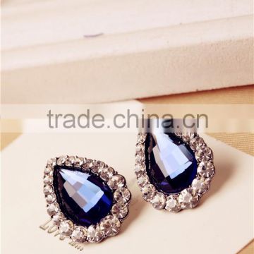 Oval crystal stud earrings fashion exotic earrings blue sapphire earrings