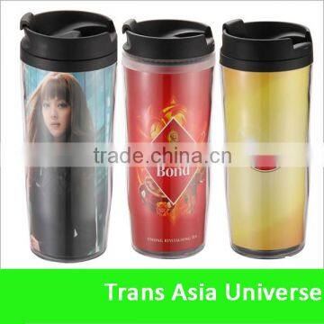 double wall plastic advertising double wall mug insert paper