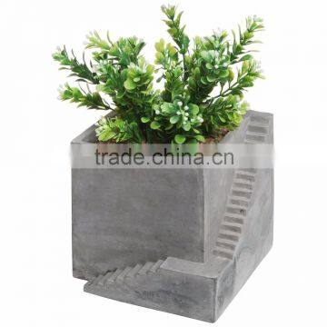 Modern Square Gray Cube Building & Stairs Design Succulent Planter Pot Small Plant box