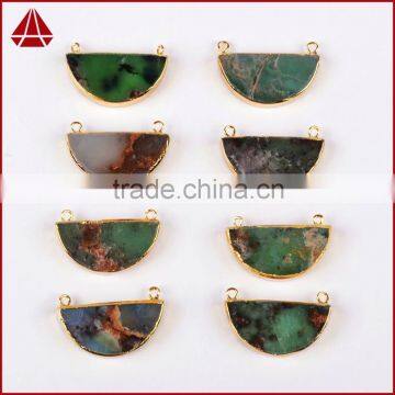 Half Moon Cresent Chrysoprase Pendant Necklace Jade Jewelry Jewels With Double Bails