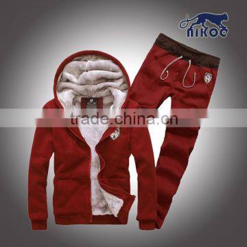 New Arrival Custom Fashion Embroidery Sweat Suit Jogging Suits with Fur Lined