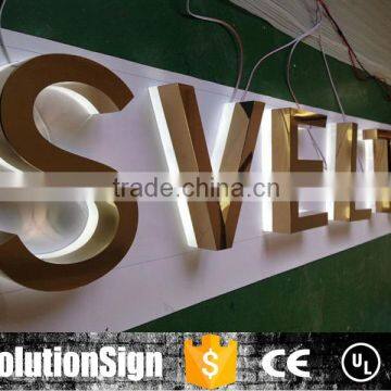 Outdoor Advertising Mirror 3D Sign for LED Backlit Halo Stainless Steel Letter Sign