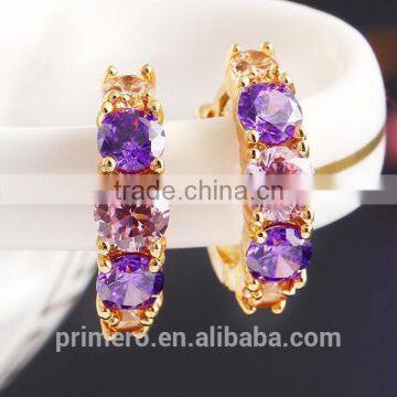 Hot Sell Gold Plated Purple Crystal Jewelry Round Zirconia Design Earrings Chinese photo-2