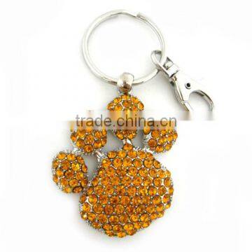 Wholesale Paw Print Jewelry Yellow Rhinestone Key Chain