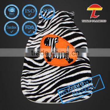 Zebra pattern printed fleece cover with BS rubber hot water bottle