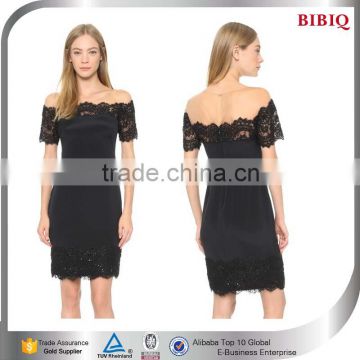 2015 Elegant Off Shoulder Black Lace Sleeve Short Slim Women Dress                        
                                                                Most Popular