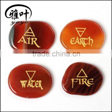 Wholesale engraved triangle symbol natural carnelian palm stone set