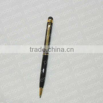 black color gold parts mini metal twist ball point pen with stylus pen