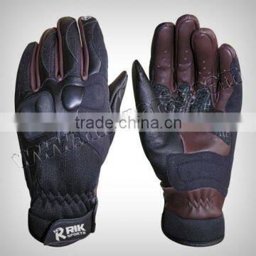 Motorbike Summer Gloves, Full grain leather and mesh fabric outer shell, Air vent TPU knuckle protection