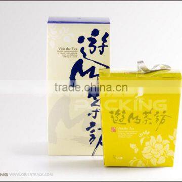 flat paper tea packaging box with ribbon