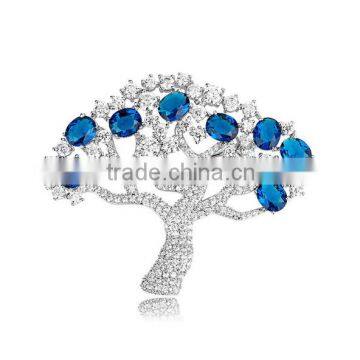 White Gold Plated Stone Tree Brooch in 4 Colors With AAA+ Cubic Zircon Micro Pave Setting for Women and Men in 4 Colors