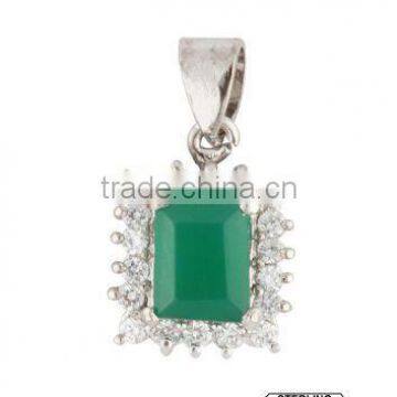 Rectangular shaped Green Onyx Pendant in Sterling Silver