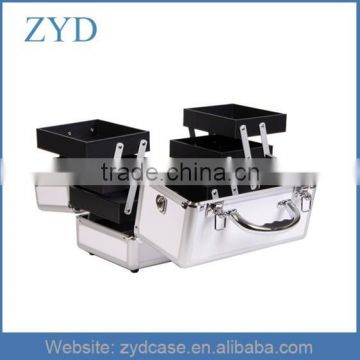 White personalized portable aluminium beauty case with trays, ZYD-MC963