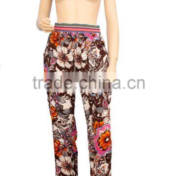 Women Rib Waisted Casual Pants 100% Rayon Print Trousers Tropical Floral Ninth Pants photo-2