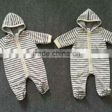 Stocklot soft cotton bodysuit with stripe baby romper with hooded and pants