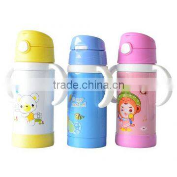 2014 hot sale cartoon double wall stainless steel kids baby water bottle 220ML 350ML 600ML 800ML