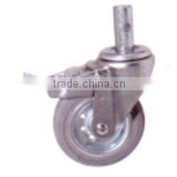 Swivel/Swivel Brake Institutional Castor Rubber Wheel, Metal Rim, Roller Bearing Fitted with Solid Stem