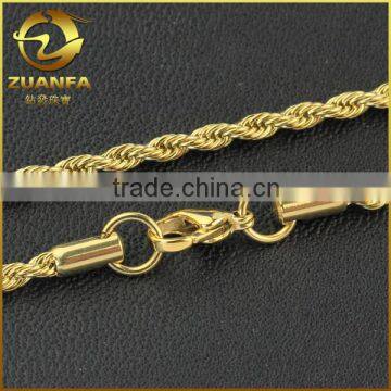 2.0mm men's stainless steel yellow gold hip hop rope chain