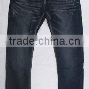 High quality men 's fashion wash blue straight slim jeans man's grinding 100% cotton whisker denim pants factory