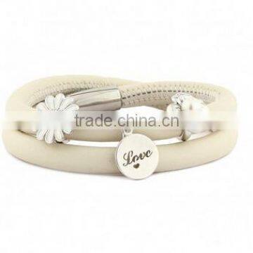 E022 Elegent endless wrap bracelet leather bracelet with endless charms white daisy and pearl