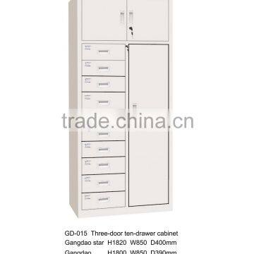 Office three-door ten-drawer steel cabinet