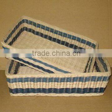 Blue Set/2 Nested Large Rattan Tray