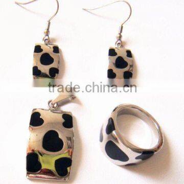 set005 high quality stainless steel enamel heart ring,earring,pendant jewelry set