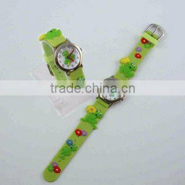 3D Children watch green frog