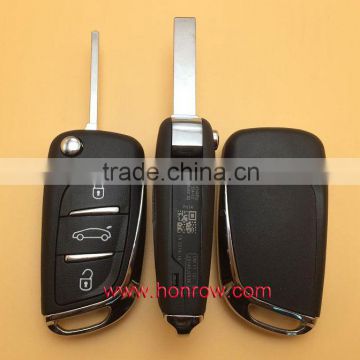 Hot selling products--Original Peugeot 3 button modified flip remote key blank with VA2 307 Blade- 3Button -Trunk- With battery