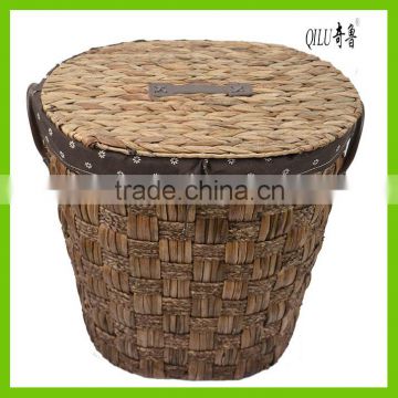 elegant and hot sell water hyacinth woven laundry hamper with lid and lining