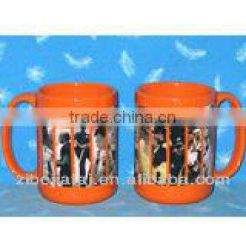 JT-1015 Straight Shape Orange Glazed Ceramic Mug with Decal