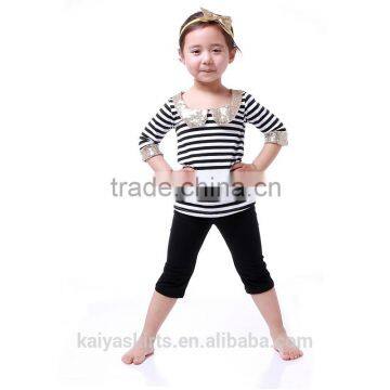 2016 kaiya summer kids girls zebra half sleeve t-shirt and pant sets