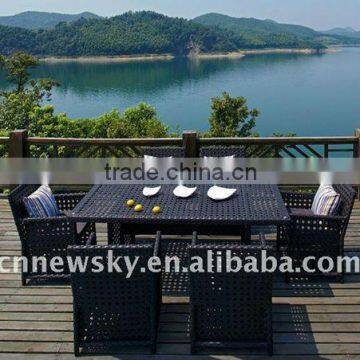 Outdoor garden rattan dinning sets 6chairs with teatable