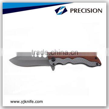 Titanium coating folding pocket knife with wooden handle and belt clip