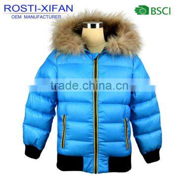 Warm Kids Winter Duck Down Jacket with Raccoon Fur and Rib Boys' Outerwear