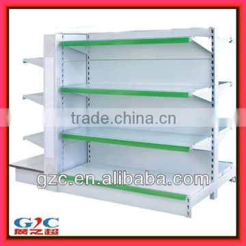 Workmanlike Double-sided Back Supermarket Shelf with Glass Shelves Metal Gondola