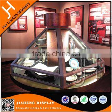 Hot sale hexagon aluminum glass top display case for museum exhibit