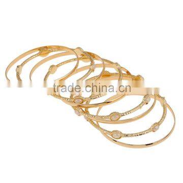 Hot Sale Fashion Gold Colors Shiny Alloy Stripe Opened Cuff Graceful Bangles photo-5