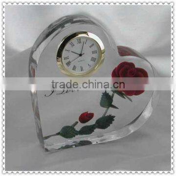 Printing Rose Heart Crystal Clocks Set For Wedding Decoration