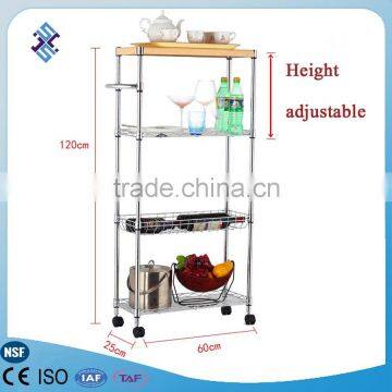 Adjustable Chrome Metal Wire Kitchen Cart , NSF & SGS Approval